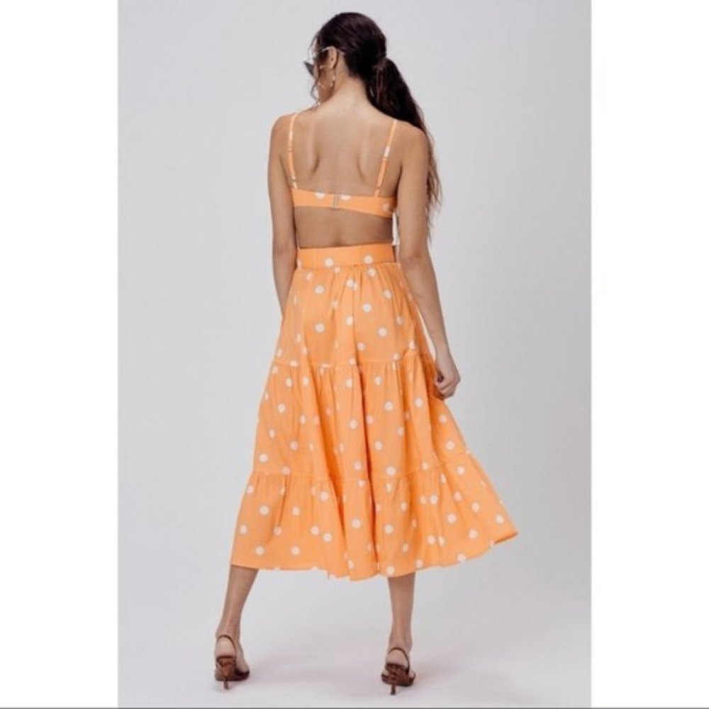 For Love & Lemons Orange Auburn Polka Dot High‎ Waist Tiered Midi Skirt S - Picture 4 of 10